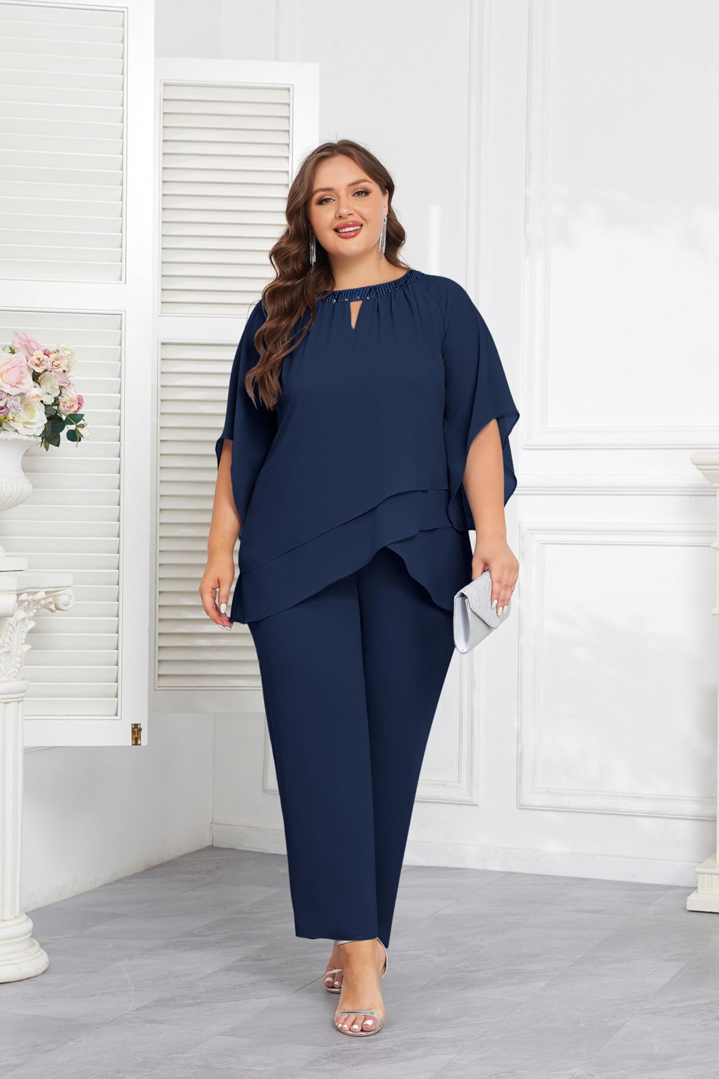 Bridal or Cocktail Parties Gorgeous Pant Suit for Plus Size Curvy Women Up to Size 24