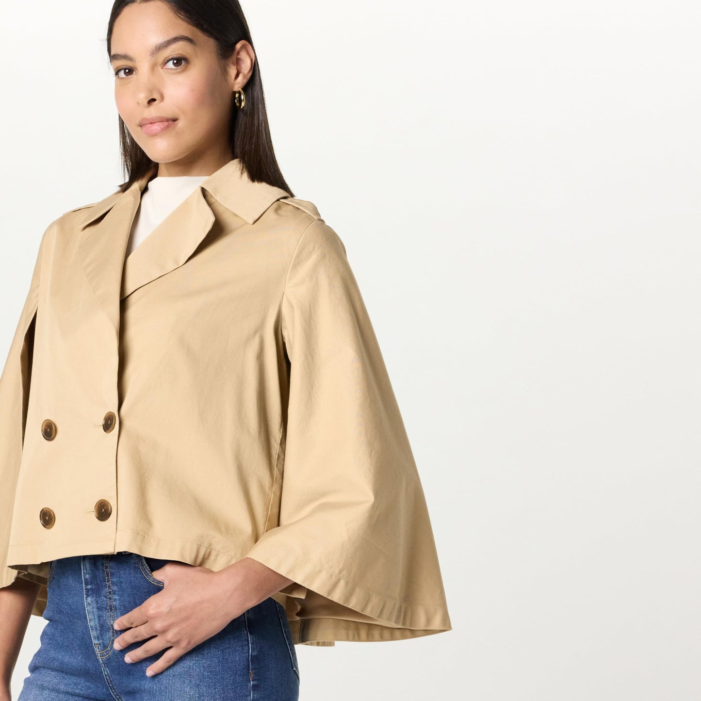 Cropped Trench Capelet Jacket Up to Size From XXS to 5X in 2 Timeless Colors!