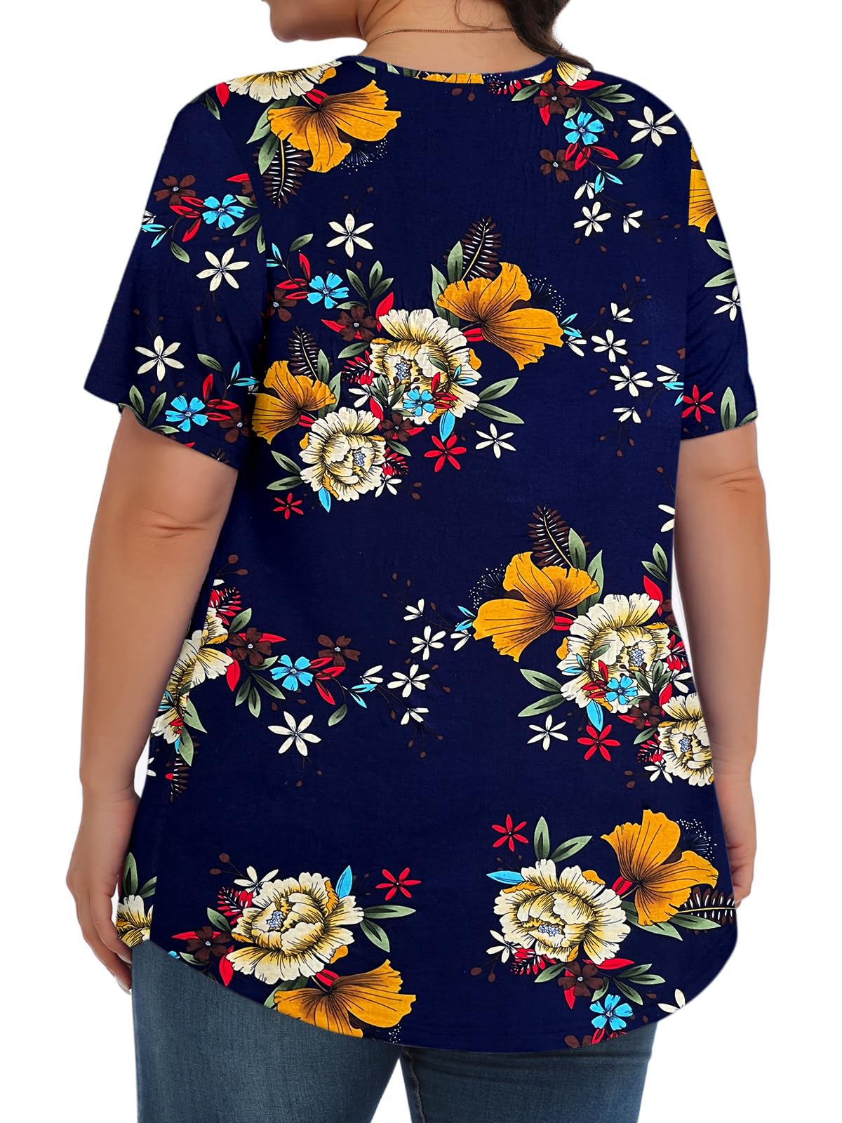 Womens Plus Size Tops Tunic Short Sleeve Crew Neck Shirts Casual Soft Blouse Peony Blue 1X