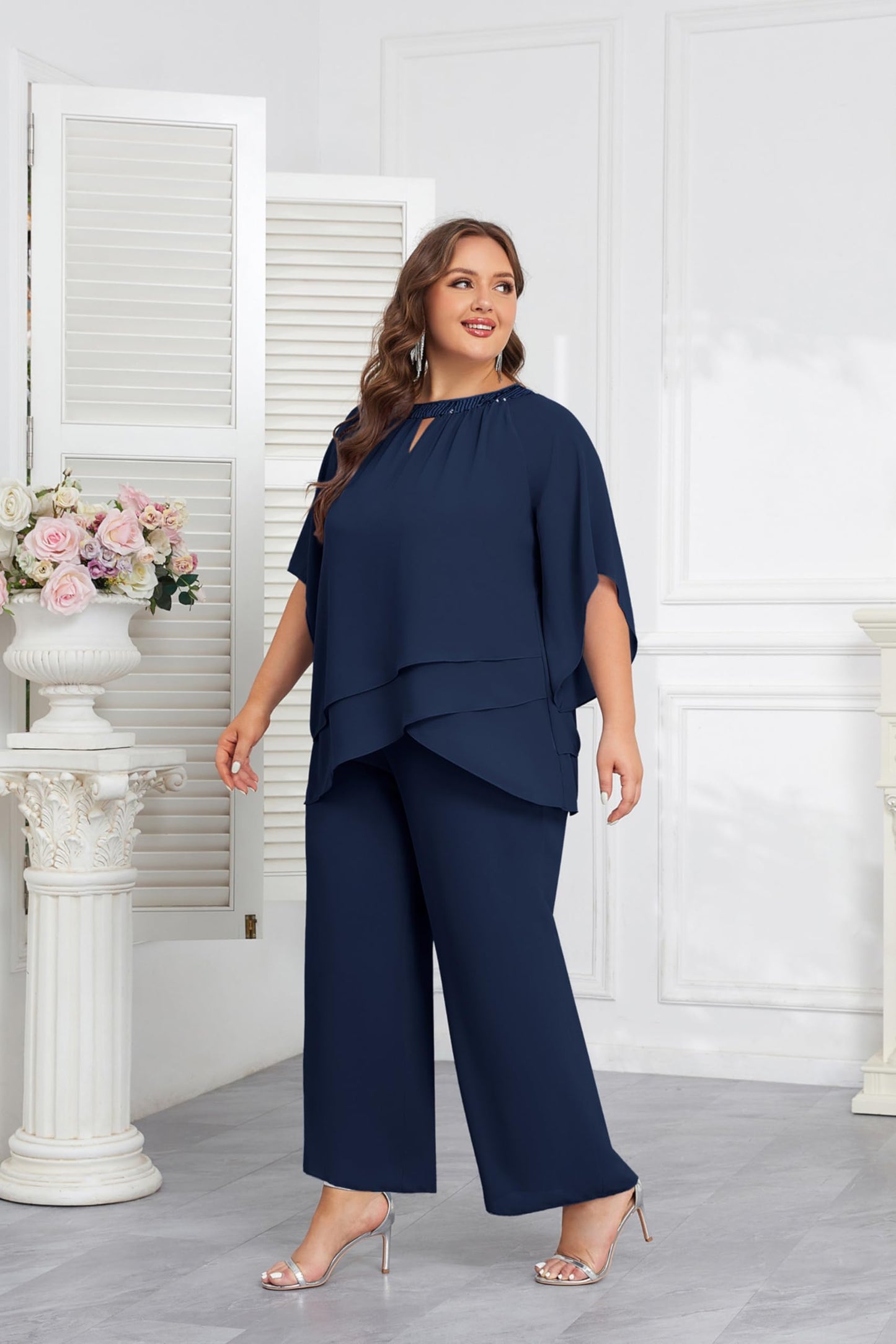Bridal or Cocktail Parties Gorgeous Pant Suit for Plus Size Curvy Women Up to Size 24