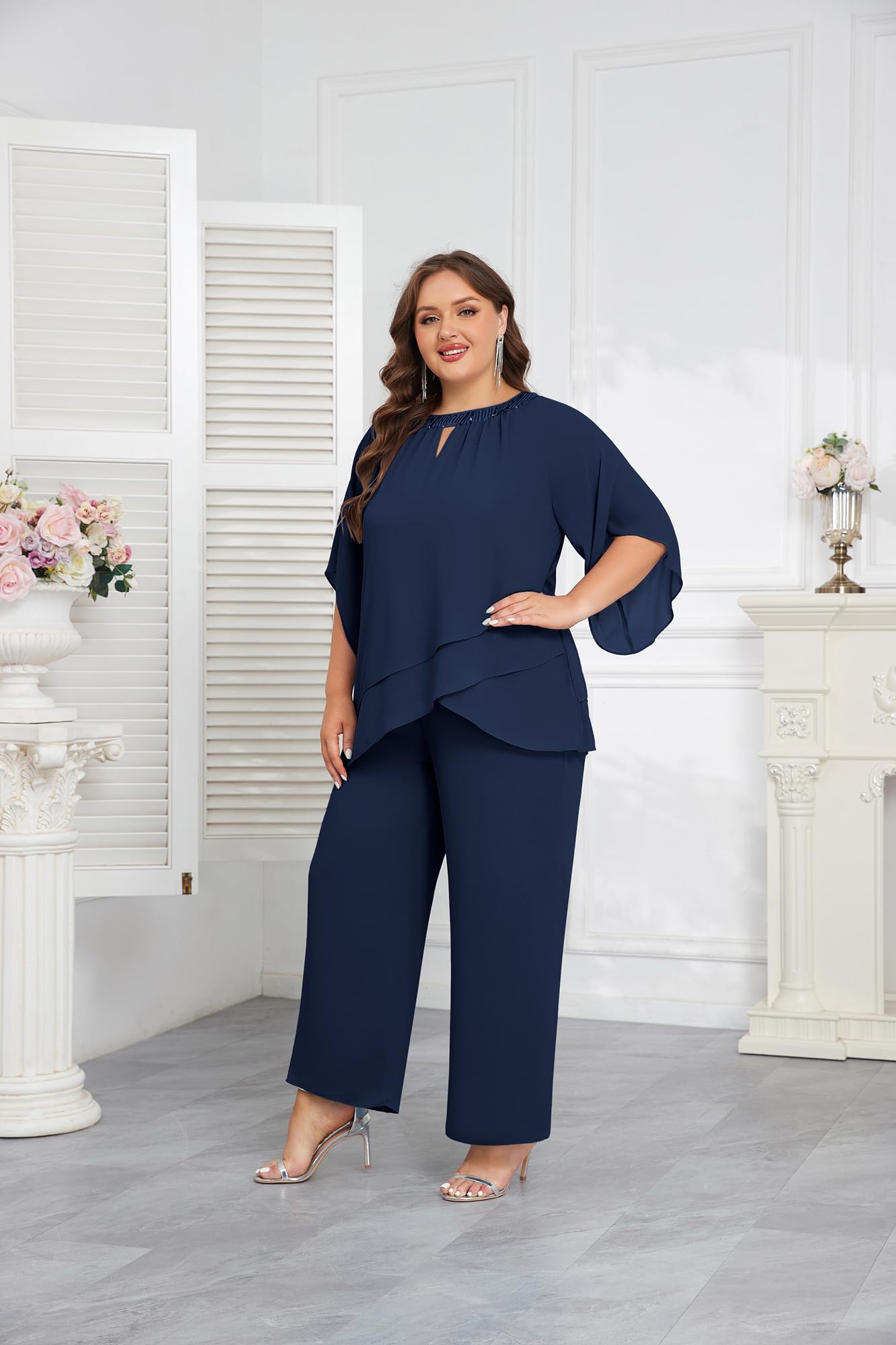 Bridal or Cocktail Parties Gorgeous Pant Suit for Plus Size Curvy Women Up to Size 24