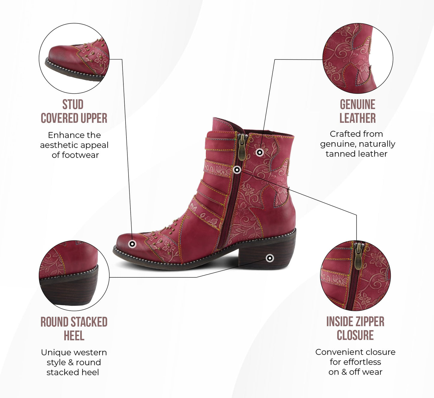 Victorian Steampunk Styled Leather Embossed Booties in 4 Colors - Up to Size 13!