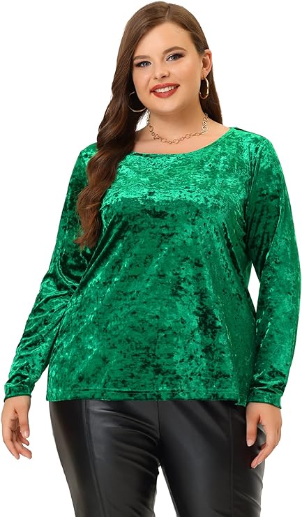 Velveteen Blouse with Long Sleeves and Scoop Neck in 3 colors up to size 4X