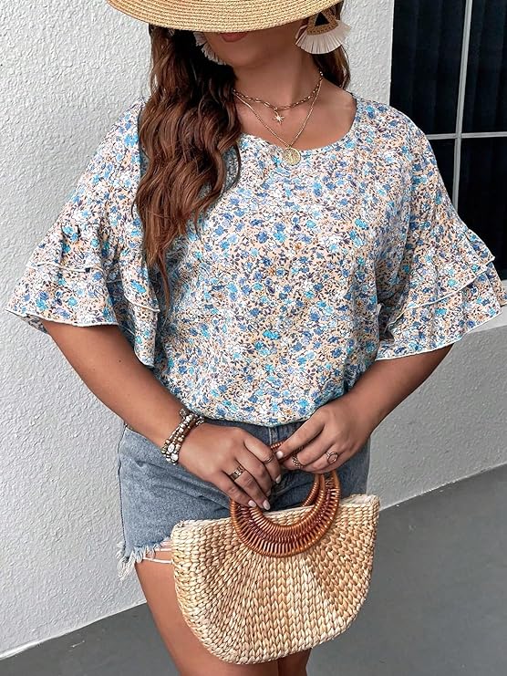 Plus Size Women's Boho Sleeve Blouse in 8 Floral Colors Up to Size 4X!