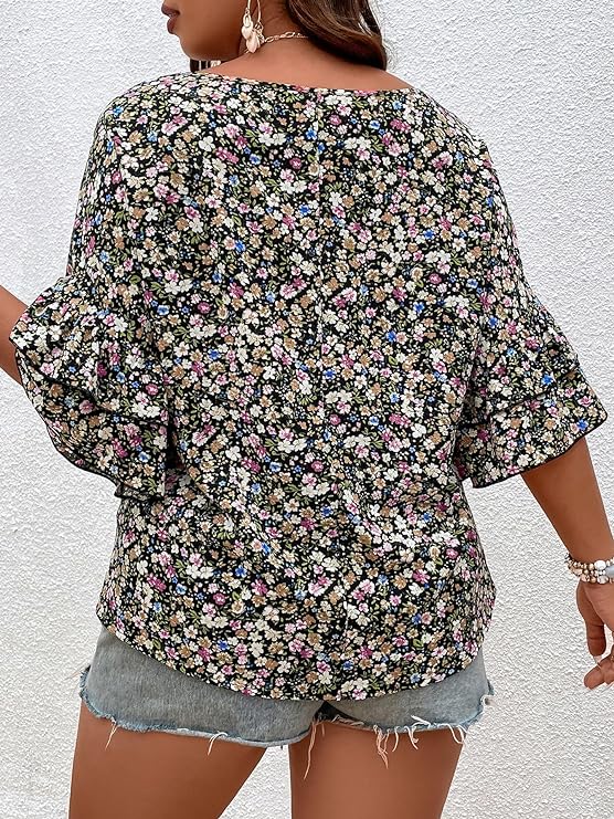 Plus Size Women's Boho Sleeve Blouse in 8 Floral Colors Up to Size 4X!