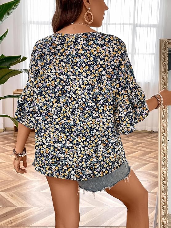 Plus Size Women's Boho Sleeve Blouse in 8 Floral Colors Up to Size 4X!