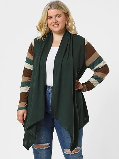 Plus Size Handkerchief Cardigan with Color Blocked Sleeves - in 6 Colors Up to Size 4x!