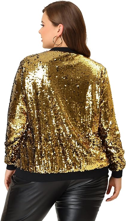Plus Size Metallic Sequin Bomber Jacket in 5 colors and up to size 4X