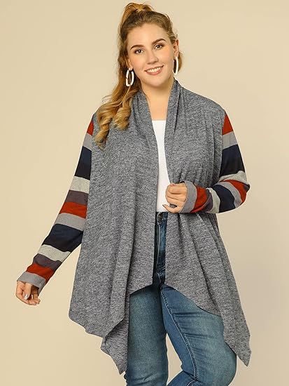 Plus Size Handkerchief Cardigan with Color Blocked Sleeves - in 6 Colors Up to Size 4x!