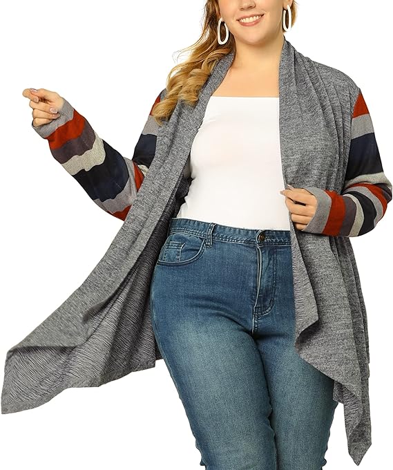 Plus Size Handkerchief Cardigan with Color Blocked Sleeves - in 6 Colors Up to Size 4x!