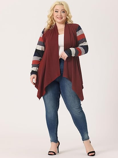 Plus Size Handkerchief Cardigan with Color Blocked Sleeves - in 6 Colors Up to Size 4x!