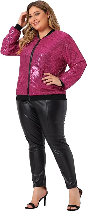 Plus Size Metallic Sequin Bomber Jacket in 5 colors and up to size 4X