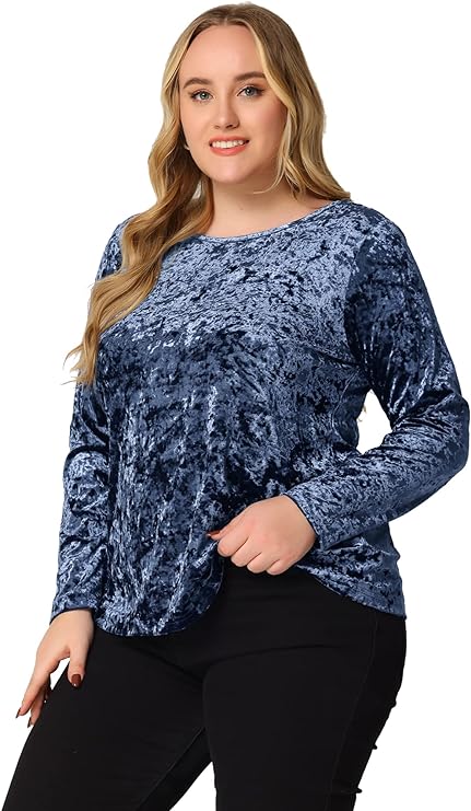 Velveteen Blouse with Long Sleeves and Scoop Neck in 3 colors up to size 4X