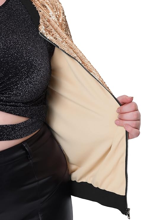 Plus Size Metallic Sequin Bomber Jacket in 5 colors and up to size 4X