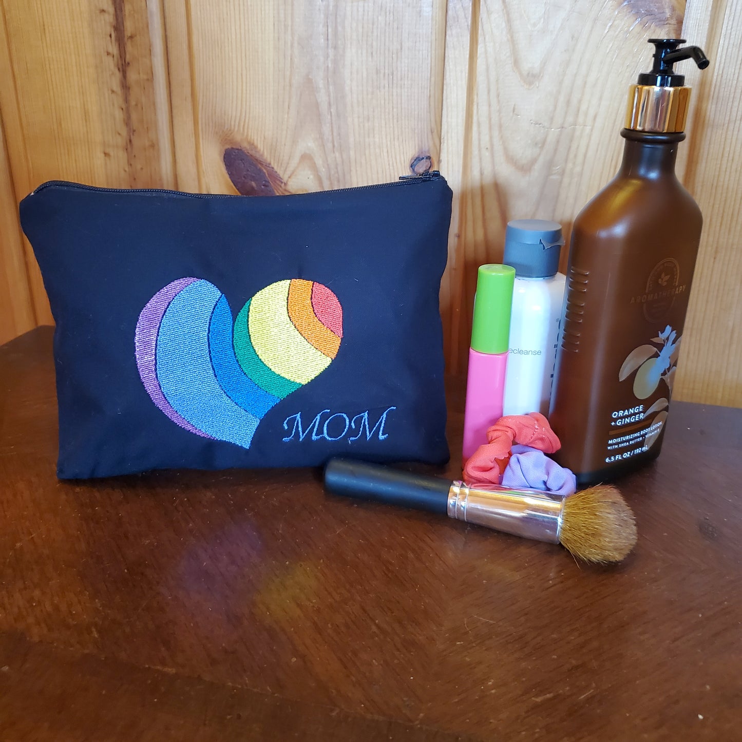 LGBTQ+ Pride Mom Embroidered Make-up/Accessories Bag. Comes in a variety of colors!