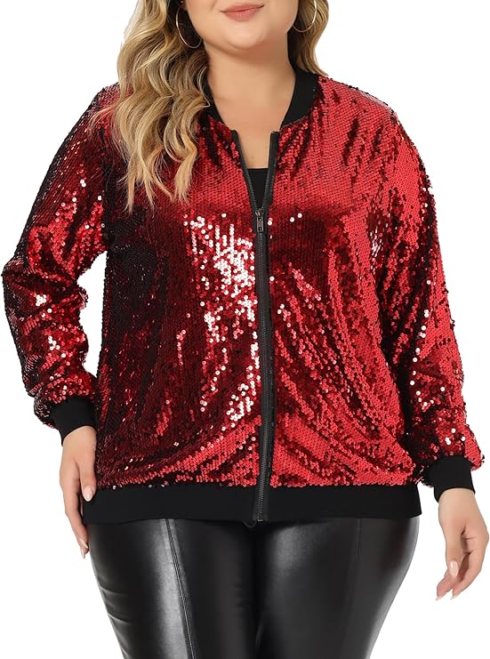 Plus Size Metallic Sequin Bomber Jacket in 5 colors and up to size 4X