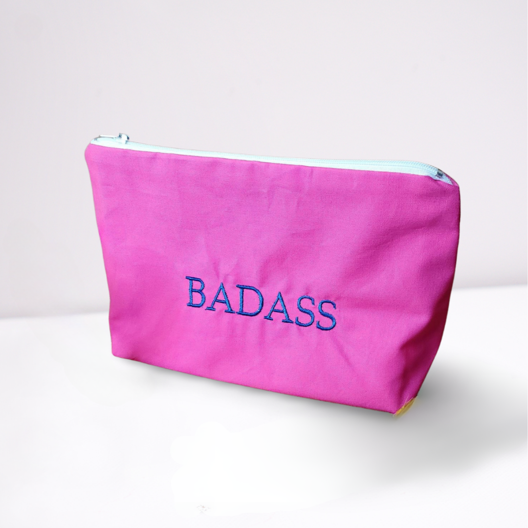 Badass Embroidered Make-up/Accessories Bag. Comes in a variety of colors!