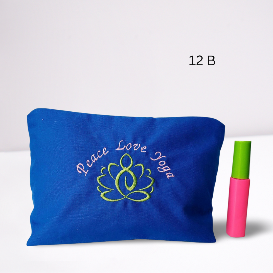 Peace Love Yoga Embroidered Make-up/Accessories Bag. Comes in a variety of colors!