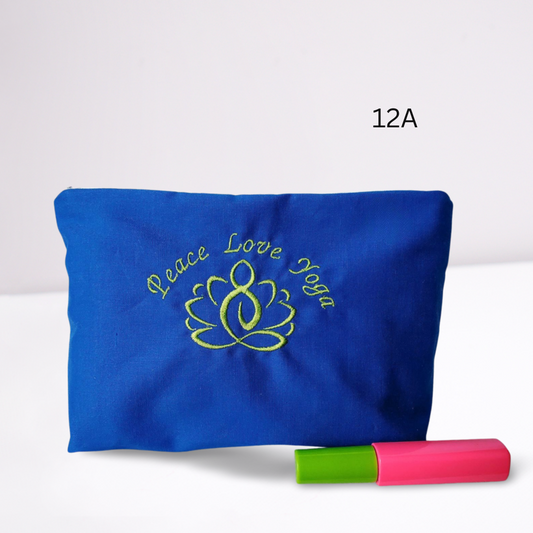 Peace Love Yoga Embroidered Make-up/Accessories Bag. Comes in a variety of colors!