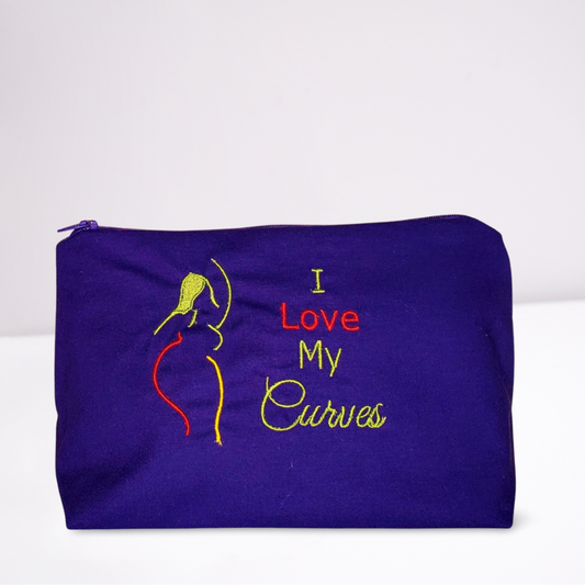 I Love My Curves Embroidered Make-up/Accessories Bag. Comes in a variety of colors!