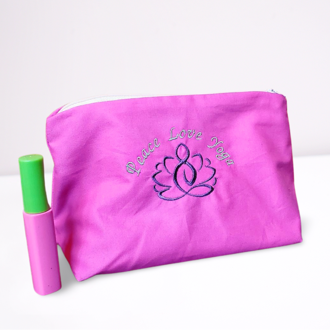 Peace Love Yoga Embroidered Make-up/Accessories Bag. Comes in a variety of colors!