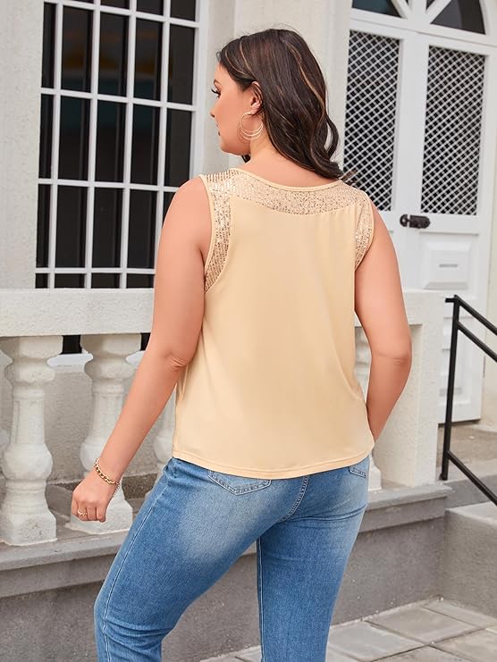 Tank with Sparkle V Neck and Armholes in 7 Colors - in Plus Sizes Up to 4X!