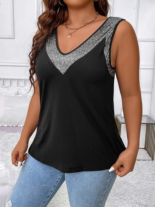 Tank with Sparkle V Neck and Armholes in 7 Colors - in Plus Sizes Up to 4X!