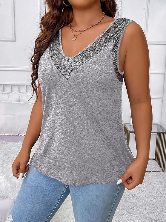 Tank with Sparkle V Neck and Armholes in 7 Colors - in Plus Sizes Up to 4X!