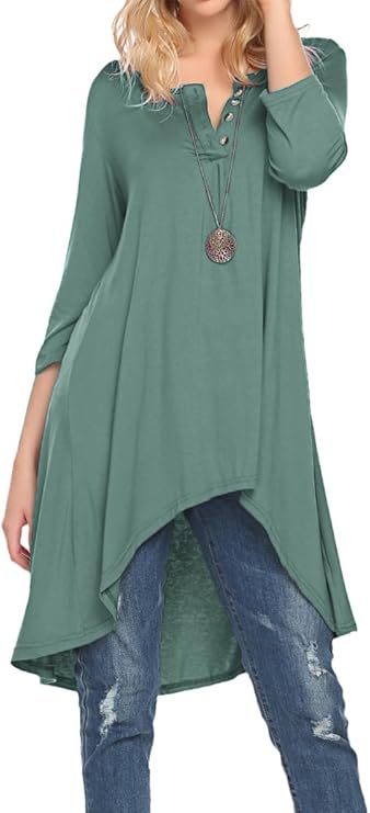 Tall Tunic/Short Dress with Hi Low Hem, 3/4 Sleeve and Size Inclusive up to 3X! Lots of Colors and Patterns!