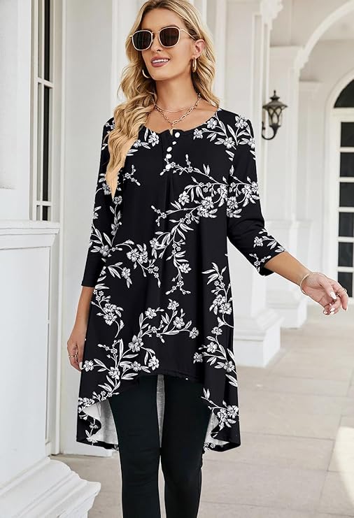 Tall Tunic/Short Dress with Hi Low Hem, 3/4 Sleeve and Size Inclusive up to 3X! Lots of Colors and Patterns!