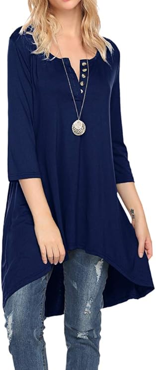Tall Tunic/Short Dress with Hi Low Hem, 3/4 Sleeve and Size Inclusive up to 3X! Lots of Colors and Patterns!