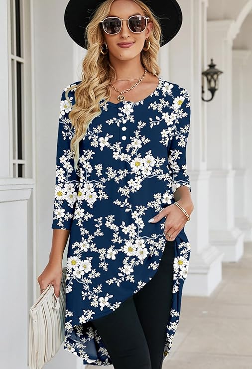 Tall Tunic/Short Dress with Hi Low Hem, 3/4 Sleeve and Size Inclusive up to 3X! Lots of Colors and Patterns!