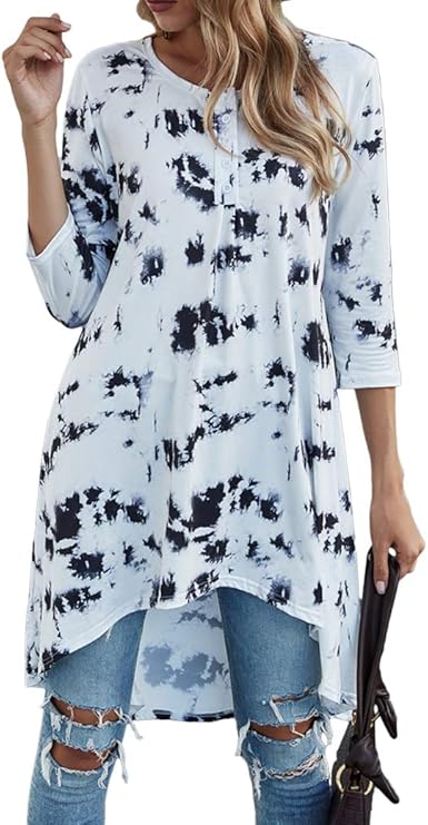 Tall Tunic/Short Dress with Hi Low Hem, 3/4 Sleeve and Size Inclusive up to 3X! Lots of Colors and Patterns!