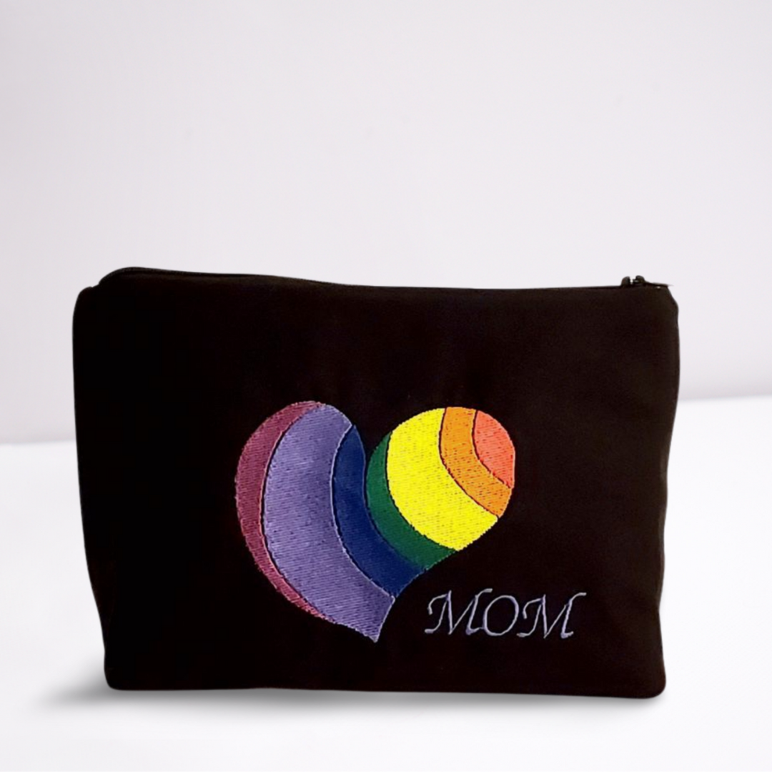 LGBTQ+ Pride Mom Embroidered Make-up/Accessories Bag. Comes in a variety of colors!