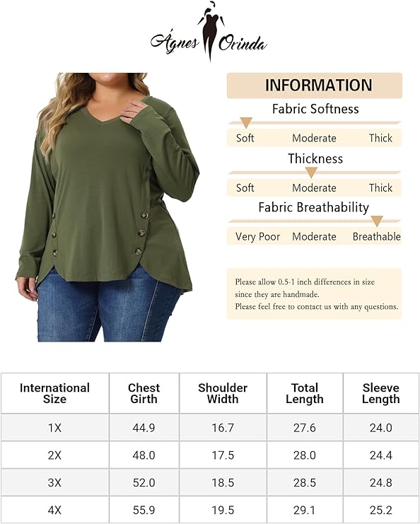 Plus Size Lightweight V Neck Shirt - Up to Size 4X in 3 Colors!