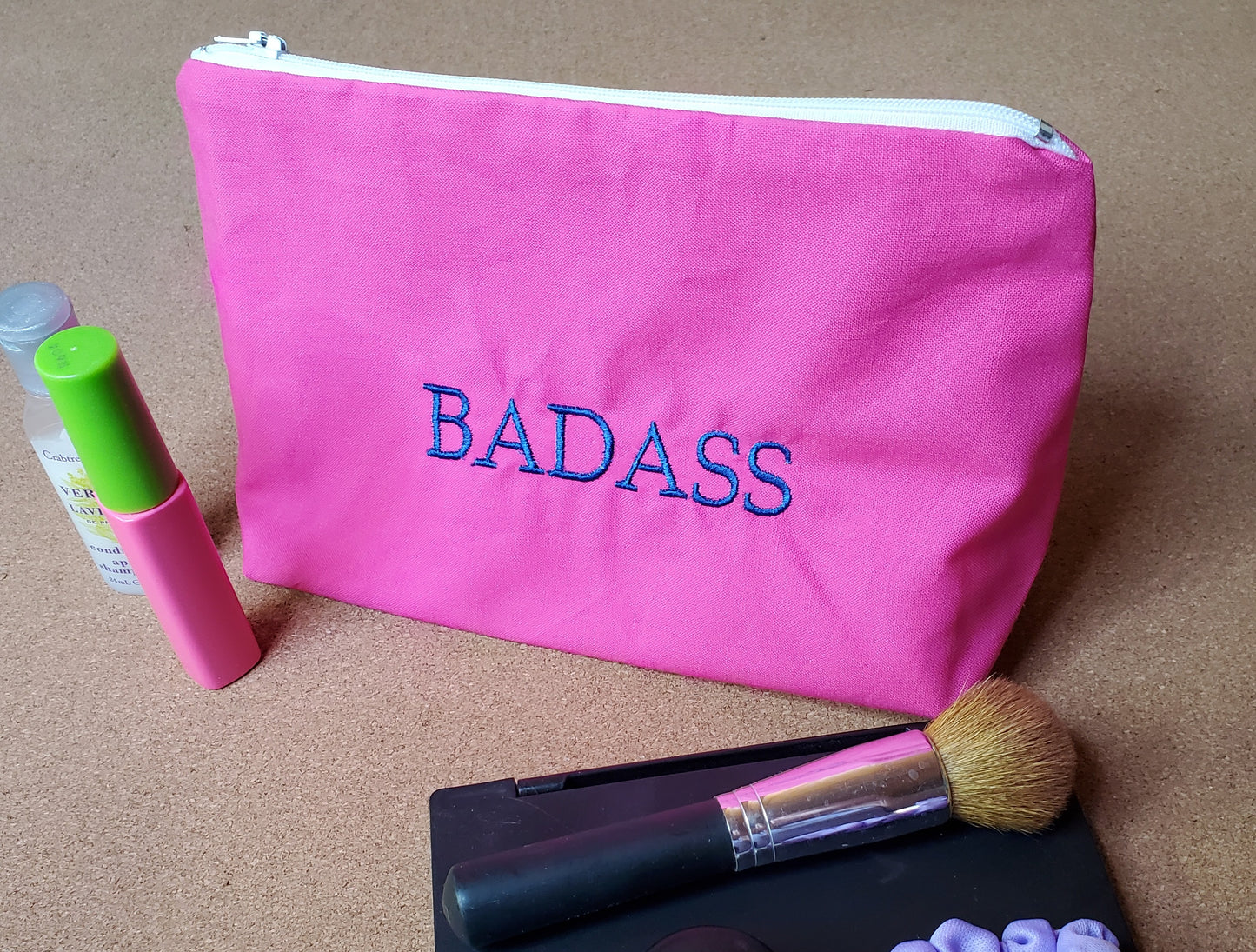 Badass Embroidered Make-up/Accessories Bag. Comes in a variety of colors!