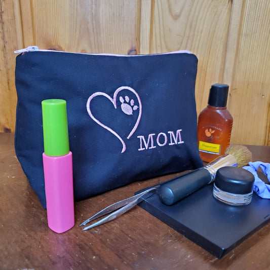 Dog/Cat Mom Embroidered Make-up/Accessories Bag. Comes in a variety of colors!