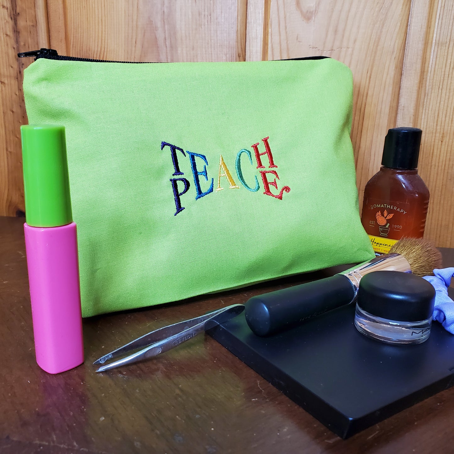 Teach Peace Embroidered Make-up/Accessories Bag. Comes in a variety of colors!