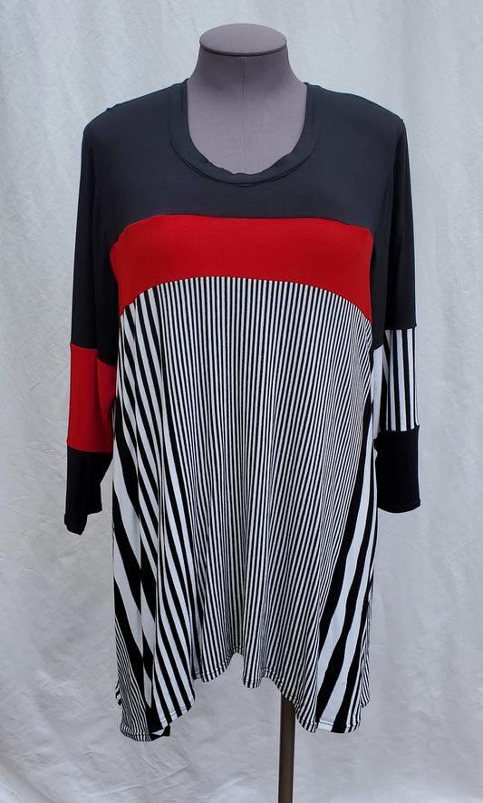 One-of-a-Kind Black and White Striped Tunic w/red accent