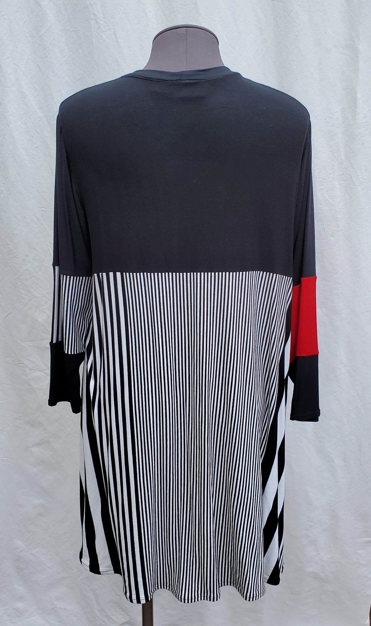 One-of-a-Kind Black and White Striped Tunic w/red accent