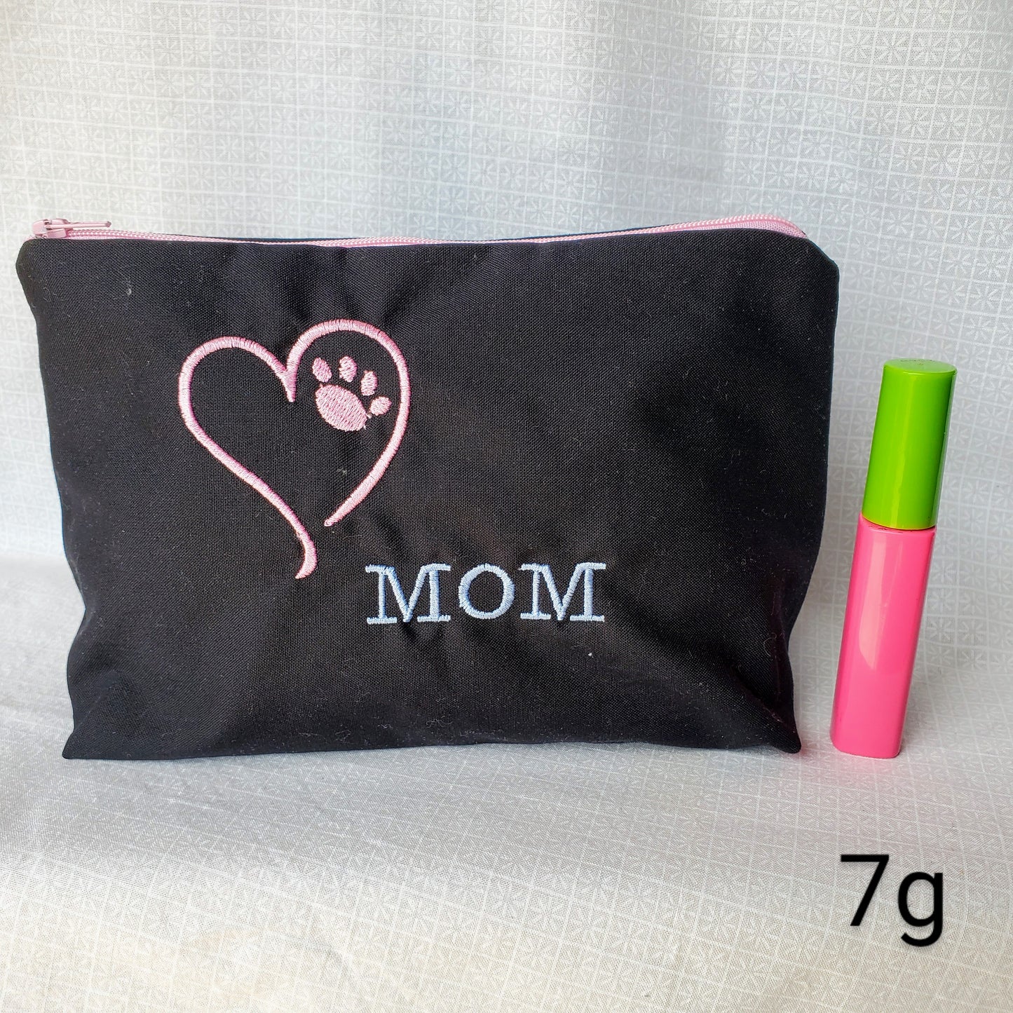 Dog/Cat Mom Embroidered Make-up/Accessories Bag. Comes in a variety of colors!