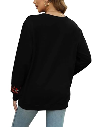 Floral Embroidered Long Sleeve Pullover Sweatshirt