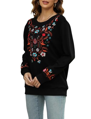 Floral Embroidered Long Sleeve Pullover Sweatshirt