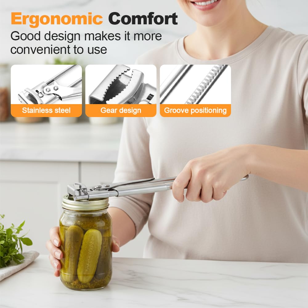 Adjustable Stainless Steel Jar Opener, Gripper Tight Lid Opener, 2025 New Handy Rubber Bottle Jar Opener for Weak Hands, Jar Openers Rated for Seniors, Kitchen Gadgets (1pc, 19.5cm/7.67inch)