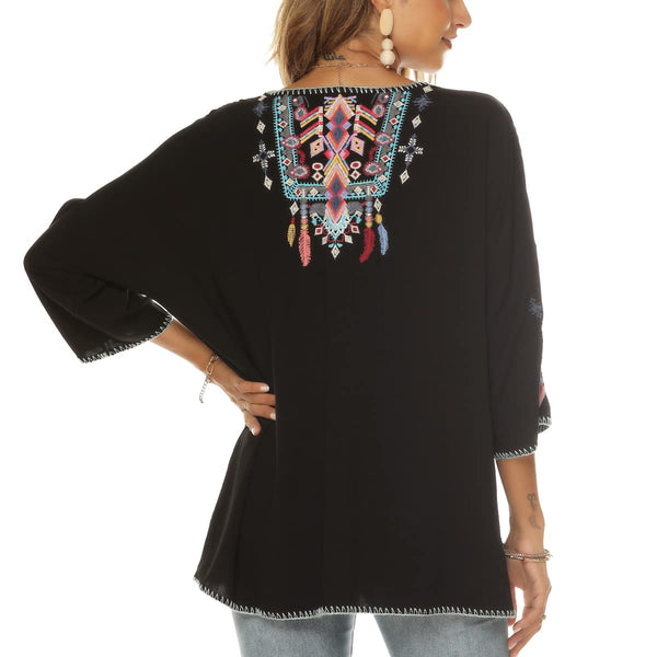 Boho Mexican Style Embroidered Tops Plus Size