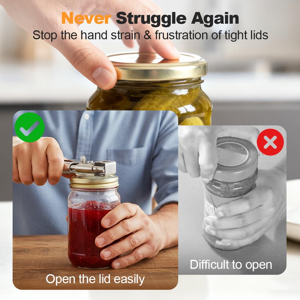 Adjustable Stainless Steel Jar Opener, Gripper Tight Lid Opener, 2025 New Handy Rubber Bottle Jar Opener for Weak Hands, Jar Openers Rated for Seniors, Kitchen Gadgets (1pc, 19.5cm/7.67inch)