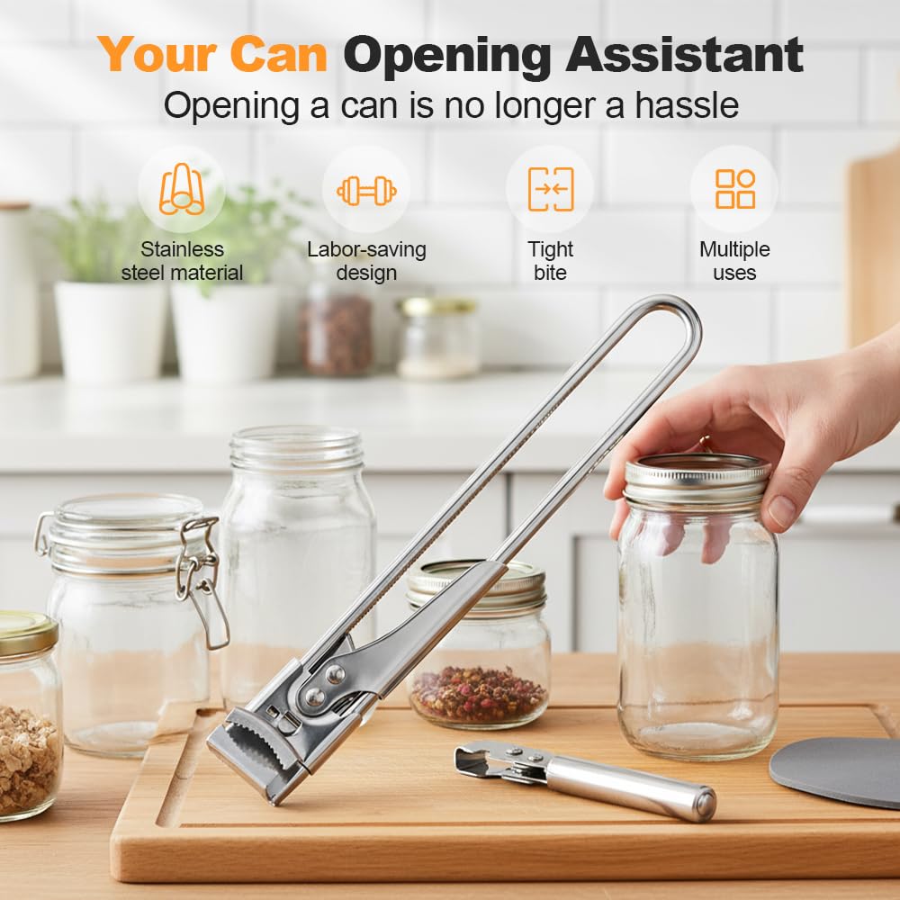 Adjustable Stainless Steel Jar Opener, Gripper Tight Lid Opener, 2025 New Handy Rubber Bottle Jar Opener for Weak Hands, Jar Openers Rated for Seniors, Kitchen Gadgets (1pc, 19.5cm/7.67inch)