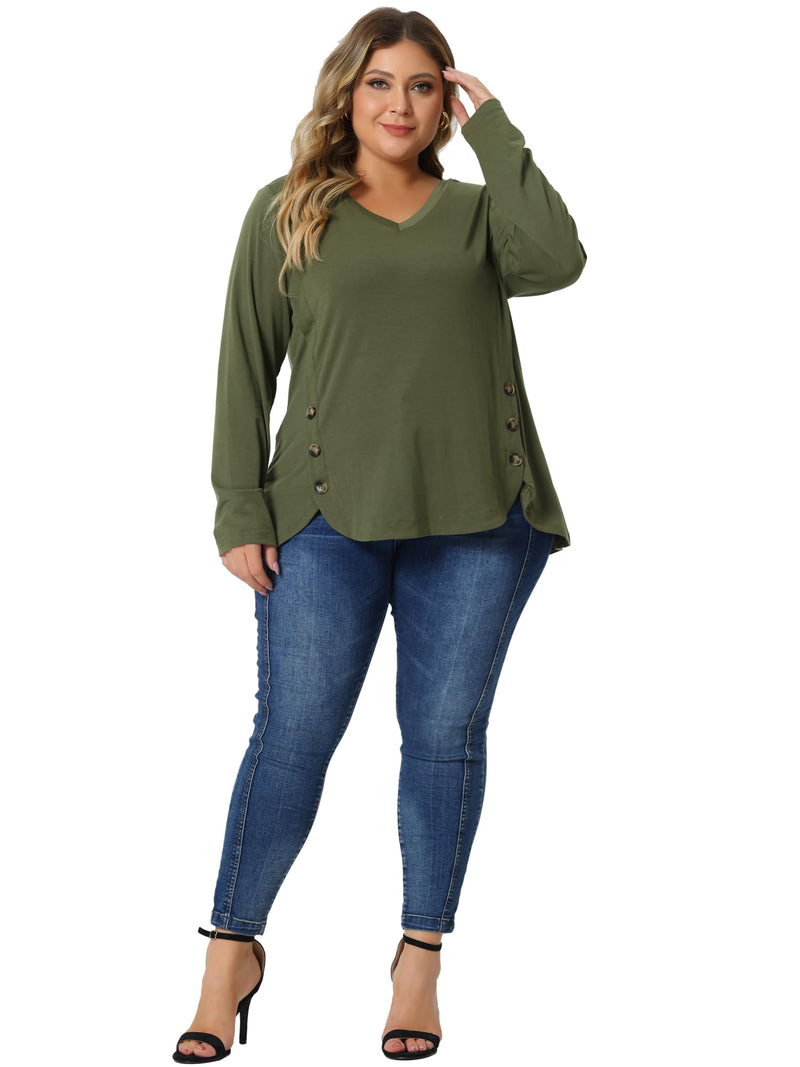 Long Sleeve T-Shirt with Side Button Detail Sizes S - 4X in 2 Colors!