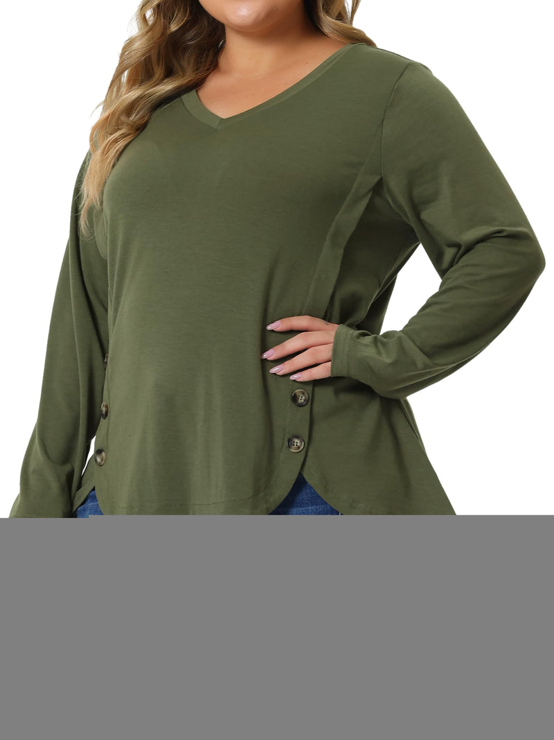 Long Sleeve T-Shirt with Side Button Detail Sizes S - 4X in 2 Colors!