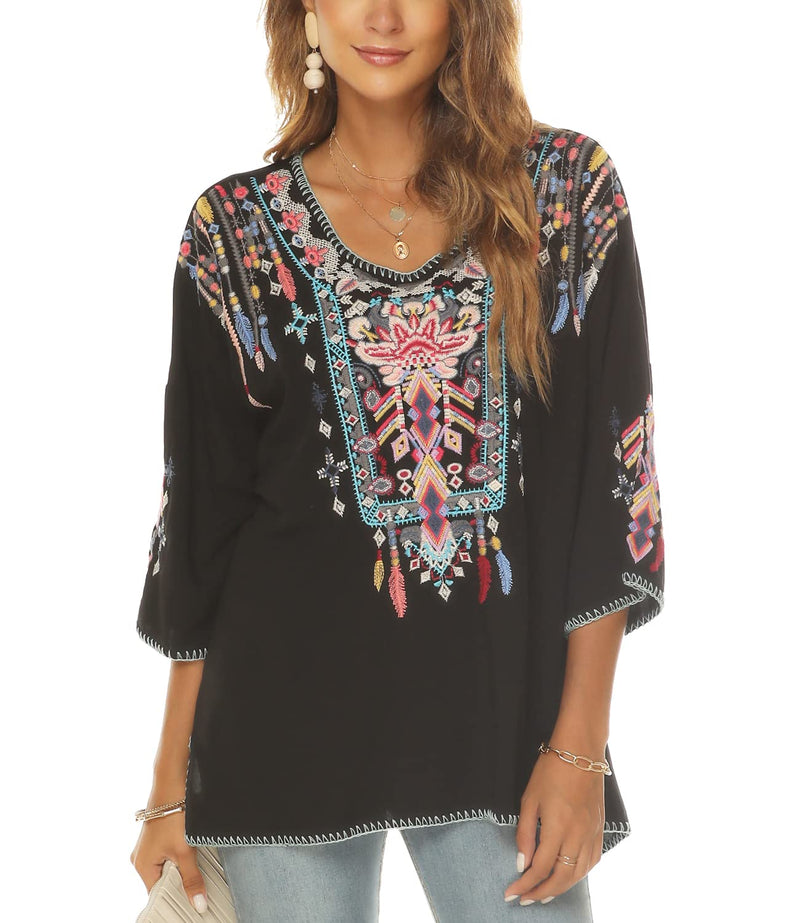 Boho Mexican Style Embroidered Tops Plus Size